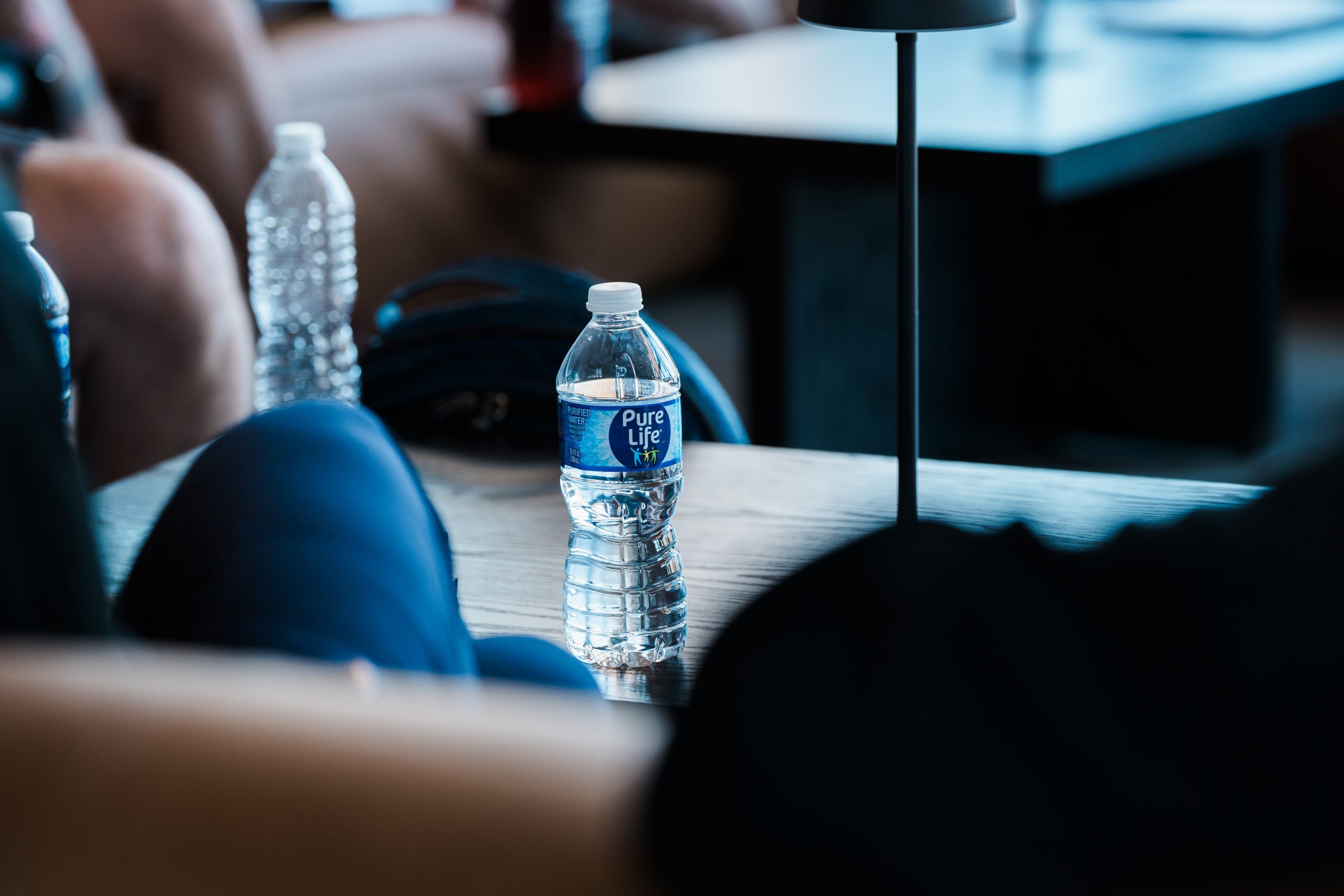 partner-purelife A Pure Life water bottle on a campus table