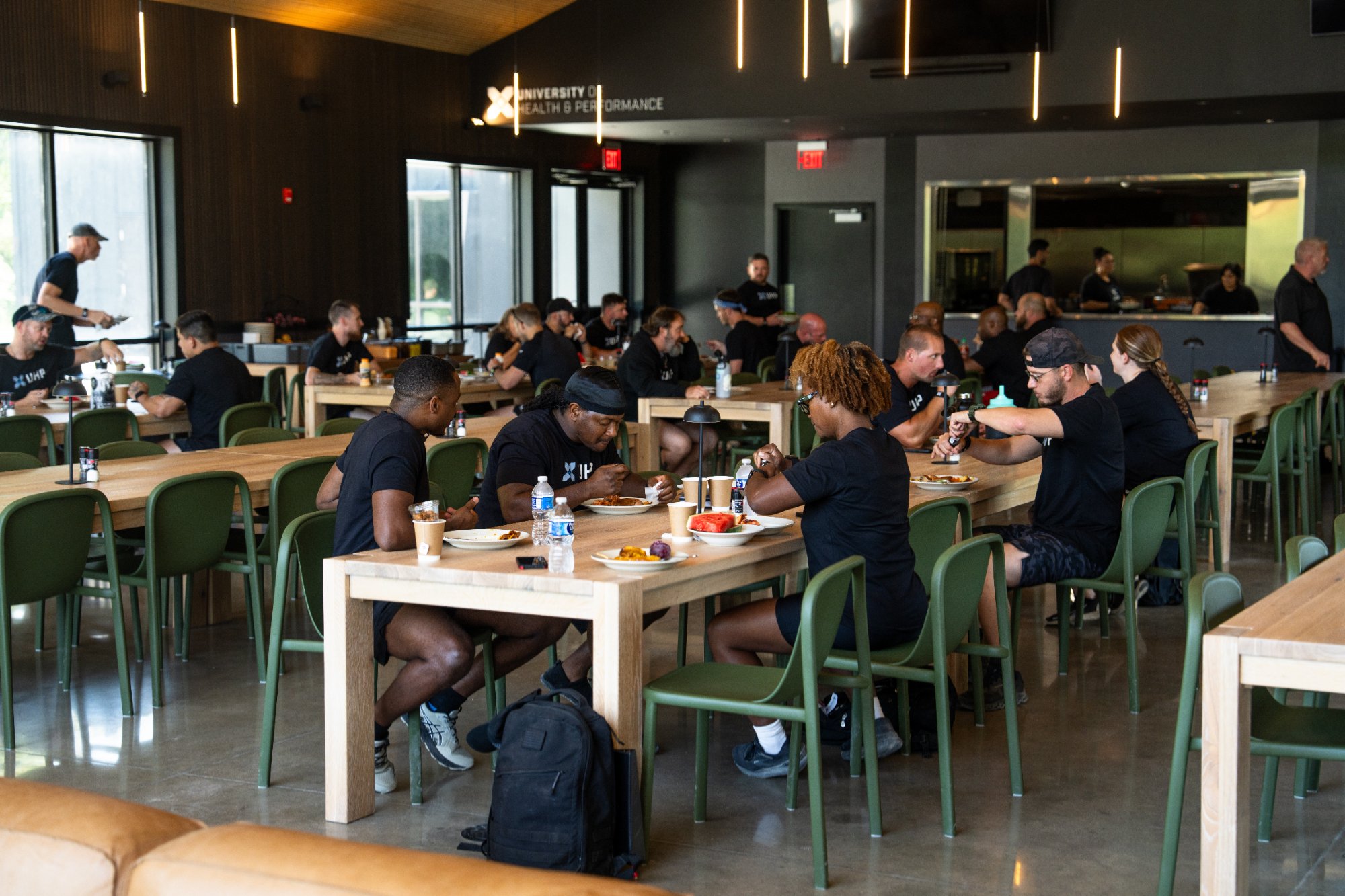 Students gather for meals in the campus dining hall
